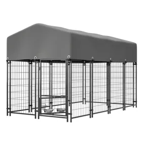Dog Kennel Outdoor With Roof, 4.23'x7.81'x4.83' Welded Wire Enclosure, Heavy Duty Dog Crate With UV-Resistant Waterproof Cover, Double Lock & Rot (Option: defaulttitle)