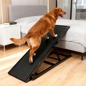 Dog Ramp For Couch Or Bed, Folding Wooden Pet Ramp With Anti-Slip Rubber Mat & 3 Removable Safety Side Rails (Option: Black)